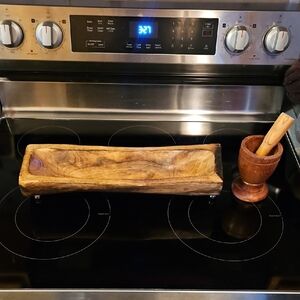 Rustic Wooden Tray and Mortar Set